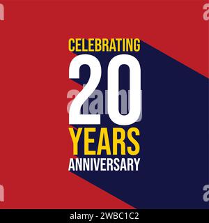 Per festeggiare i 20 anni di vita del modello con una lunga ombra su sfondo rosso. poster dell'evento celebrativo del 20° anniversario, biglietto d'invito, gre Illustrazione Vettoriale