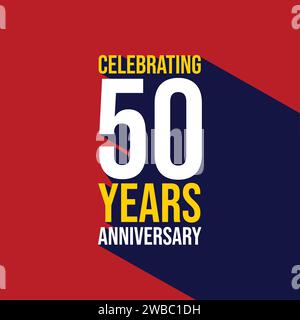 Per festeggiare i 50 anni di vita del modello con una lunga ombra su sfondo rosso. poster dell'evento celebrativo del 50° anniversario, scheda di invito, Illustrazione Vettoriale