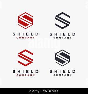 Set di collezione logo scudo Hexagon Letter S Illustrazione Vettoriale