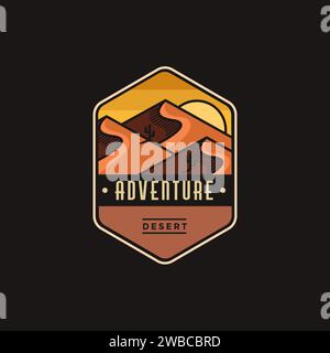 Icona con il logo dell'avventura nel paesaggio del deserto Illustrazione Vettoriale