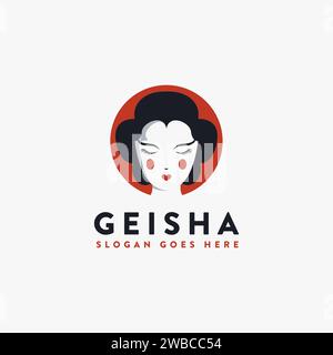 Semplice capo dell'icona del logo Geisha giapponese Illustrazione Vettoriale
