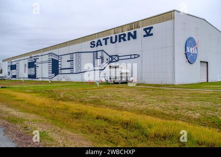 2 gennaio 2024 Houston Texas Stati Uniti - edificio espositivo Saturn V della NASA - Centro spaziale Houston Foto Stock