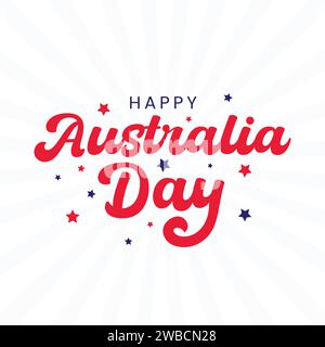 Illustrazione tipografica vettoriale Happy Australia Day con stelle rosse e blu su sfondo bianco. 26 gennaio Australia Day Lettering Vector disegnato a mano Illustrazione Vettoriale