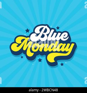 Illustrazione della tipografia vettoriale del lunedì blu. Il giorno più deprimente dell'anno di gennaio. Il giorno commettere suicidio e segno di motivazione depressione. Illustrazione Vettoriale