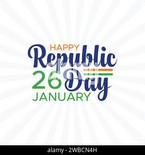 Felice festa della Repubblica Indiana il 26 gennaio. Banner, modello, poster, illustrazione vettoriale biglietti d'auguri su sfondo retrò. Illustrazione Vettoriale