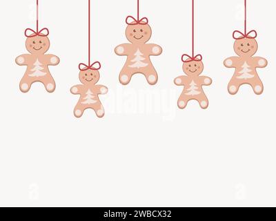 Accessori invernali. Uomini di pan di zenzero su una ghirlanda Illustrazione Vettoriale