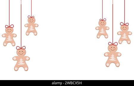 Accessori invernali. Uomini di pan di zenzero su una ghirlanda Illustrazione Vettoriale