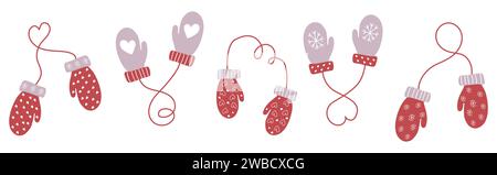 Accessori invernali. Guanti in stile Doodle Illustrazione Vettoriale