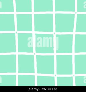 Griglia disegnata a mano. motivo a quadri bianco e verde doodle. Segno, sfondo quadrato con trama. Texture del contorno vettoriale della griglia a mano libera. Illustrazione Vettoriale