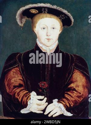 Edoardo vi (1537-1553) da ragazzo, re d'Inghilterra e d'Irlanda (1547-1553) , ritratto dipinto ad olio su tavola dopo Hans Holbein il giovane, circa 1542 Foto Stock