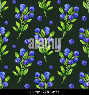 Modello senza cuciture di piante forestali, mirtillo disegnato con pennarelli. Per tessuti, copertine per quaderni, carta da parati, stampa, tessuti, il tuo progetto. Foto Stock