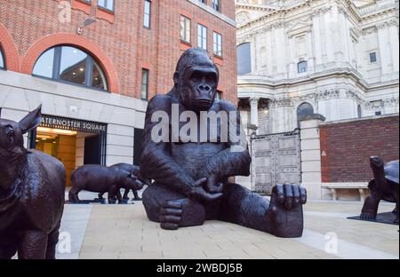 Londra, Regno Unito. 10 gennaio 2024. Wild About Babies di Gillie e Marc in Paternoster Square, una mostra all'aperto gratuita con sculture di bambini animali e un gorilla gigante, che mira a sensibilizzare le persone sulle specie in pericolo e sulla conservazione della fauna selvatica. Credito: Vuk Valcic/Alamy Live News Foto Stock