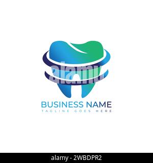 Logo dentale a colori sfumati astratti, icona vettore denti. Illustrazione del logo dentale sfumato. Cura, pulito, sano, bambini, protezione Illustrazione Vettoriale