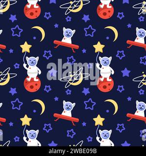 Astronauta cosmica di gatto nel vettore di modello spaziale Illustrazione Vettoriale