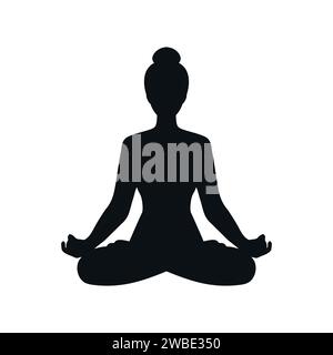 Silhouette di una donna seduta in posizione di loto. Ragazza che fa yoga e meditando. Meditazione e stile di vita sano. Illustrazione vettoriale Illustrazione Vettoriale