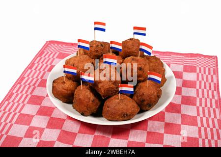 Oliebollen con bandiere olandesi Foto Stock