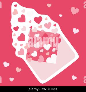 Sii il mio biglietto d'auguri di San Valentino Vector. Lettera d'amore con cuori volanti su sfondo rosa. Illustrazione del messaggio di San Valentino per poster, Stti. Stampabile Illustrazione Vettoriale