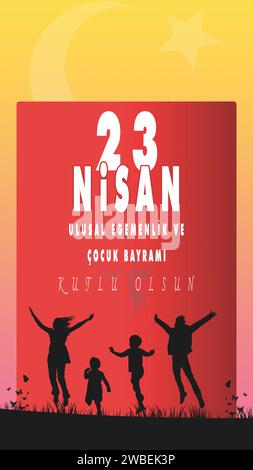 23 Nisan Ulusal Egemenlik ve Cocuk Bayrami, tradotto: 23 aprile sovranità nazionale e giornata dei bambini. Illustrazione Vettoriale