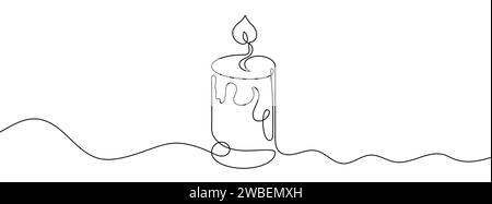 Disegno lineare modificabile continuo della candela. Icona della candela su una riga. Illustrazione Vettoriale