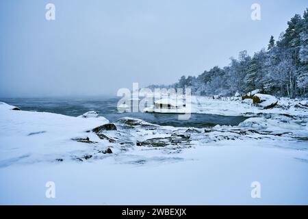 Una tempesta invernale nell'arcipelago finlandese a gennaio Foto Stock