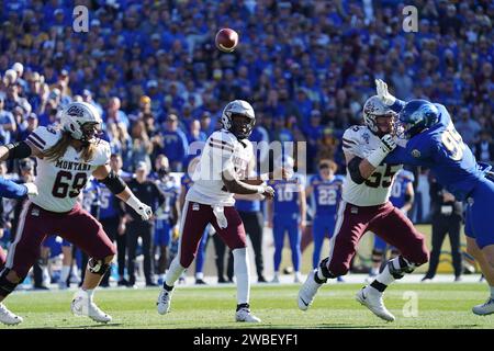 Frisco, Stati Uniti. 7 gennaio 2024. Frisco, Texas, Stati Uniti: Il quarterback Montana Clifton McDowell in azione durante la gara di campionato NCAA Division i FCS 2024 tra i Montana Grizzlies e i South Dakota State Jackrabbits giocò al Toyota Stadium domenica 7 gennaio 2024 a Frisco, Stati Uniti. (Foto di Javier Vicencio/Eyepix Group/Sipa USA) credito: SIPA USA/Alamy Live News Foto Stock