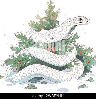 Illustrazione del serpente di Natale su bianco Illustrazione Vettoriale