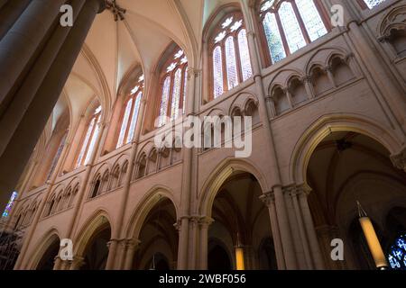 Lione, Francia - 30 gennaio 2022: Vista interna di St La Cattedrale di San Giovanni Battista presso la Cattedrale di San John Square o Place St Jean a Lione, Francia. Foto Stock