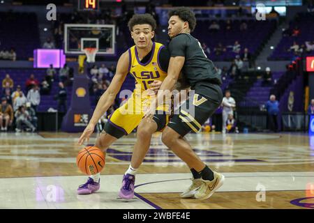 Baton Rouge, LOUISIANA, USA. 9 gennaio 2024. Durante l'NCAA Basketball tra i Vanderbilt Commodores e i LSU Tigers al Pete Maravich Assembly Center di Baton Rouge, LOUISIANA. Jonathan Mailhes/CSM/Alamy Live News Foto Stock