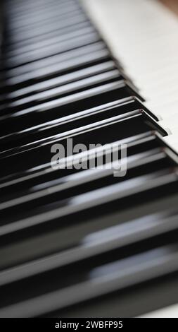 Tastiera piano primo piano con messa a fuoco selettiva. rendering 3d. Foto Stock