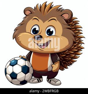 Hedgehog che gioca a calcio su sfondo bianco Illustrazione Vettoriale