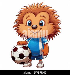 Hedgehog che gioca a calcio su sfondo bianco Illustrazione Vettoriale