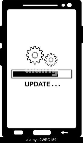 aggiornamento dell'icona delle illustrazioni dei disegni vettoriali per telefoni cellulari o dispositivi elettronici smartphone, disegnati in bianco e nero Illustrazione Vettoriale