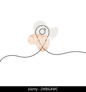 Mappa sfondo linea pin. Navigatore, guida, itinerario. Disegno a linee continuo dell'icona GPS. Illustrazione vettoriale Illustrazione Vettoriale