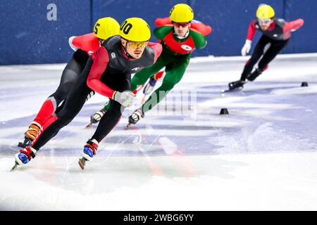 Nottingham, Regno Unito. 7 gennaio 2024. George Daios dell'Ayrshire Flyers è stato il primo a guidare durante il British Short Track Speed Championships 2024 al National Ice Centre di Nottingham, Regno Unito, il 7 gennaio 2024. Foto di Phil Hutchinson. Solo per uso editoriale, licenza necessaria per uso commerciale. Nessun utilizzo in scommesse, giochi o pubblicazioni di un singolo club/campionato/giocatore. Credito: UK Sports Pics Ltd/Alamy Live News Foto Stock