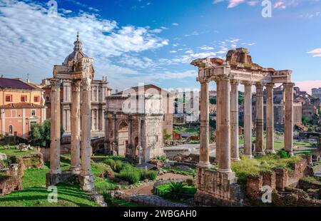 Il foro Romano, visto dal Campidoglio. A Roma, Italia Foto Stock