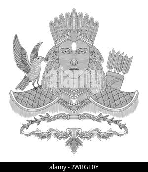 Sagitarius Archer uomo simbolo zodiaco Chararcter. Illustrazione in stile disegno con incisione vintage Illustrazione Vettoriale