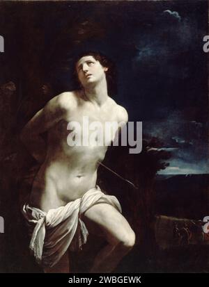 Il Martirio di San Sebastiano dipinto da Guido reni nel 1620. Sebastiano era un membro della Guardia Pretoriana romana che si convertì al cristianesimo. Gli hanno sparato con le frecce, ma non è morto per queste ferite. Fu curato da Irene (poi Santa Irene). Dopo la sua guarigione andò a parlare con l'imperatore Diocleziano della sua fede e fu picchiato a morte. Foto Stock