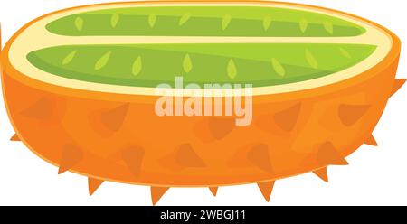 Mezzo vettore di cartoni animati icona frutto kiwano. Estate del melone. Frutta biologica Illustrazione Vettoriale