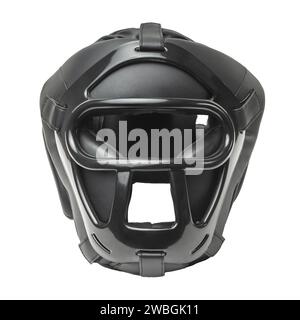 Protezione per arti marziali, equipaggiamento per casco da sparring, sfondo bianco isolato, vista frontale quadrata Foto Stock