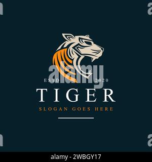 Icona astratta del logo della testa Tiger semplice illustrazione vettoriale su sfondo scuro Illustrazione Vettoriale