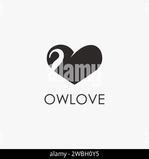 Modello vettoriale dell'icona del logo abstract Flying Gufo Love su sfondo bianco Illustrazione Vettoriale