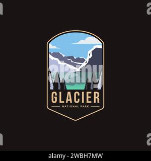 Emblema patch logo illustrazione del Glacier National Park emblema patch illustrazione del logo su sfondo scuro Illustrazione Vettoriale