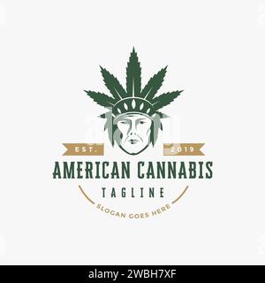Illustrazione vettoriale del logo di cannabis indiano-americano su sfondo bianco Illustrazione Vettoriale