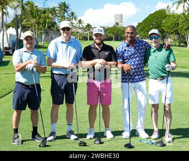 Honolulu, Hawaii, USA. 10 gennaio 2024. Jamie Foxx, vincitore dell'Academy Award, si presenta con il suo team durante la giornata Pro/AM al Sony Open al Waialae Country Club di Honolulu, Hawaii. Glenn Yoza/CSM/Alamy Live News Foto Stock