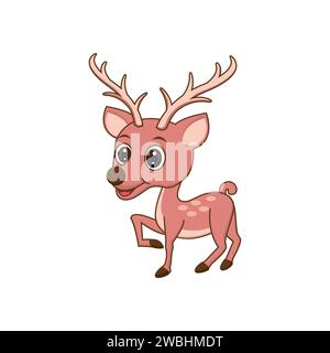 Carino cervo in stile cartone animato isolato su sfondo bianco illustrazione vettoriale Illustrazione Vettoriale