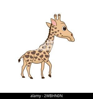 Graziosa giraffa isolata in stile cartone animato. Giraffa mascotte su sfondo bianco illustrazione vettoriale Illustrazione Vettoriale