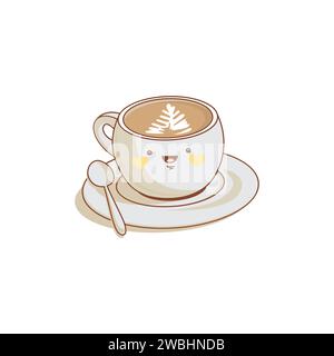 Personaggio della tazza da caffè carino stile kawaii isolato su sfondo bianco illustrazione vettoriale Illustrazione Vettoriale