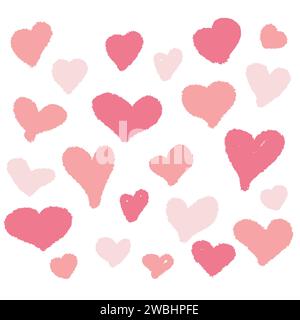 Set di cuori rosa disegnati a mano. Elementi di design per San Valentino. Flat Vector Collection, Love symbol, Romantic Sign. Figura isolata su f. Bianco Illustrazione Vettoriale