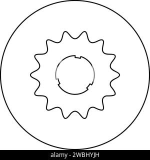 Pignone Cogset ruota dentata di servizio ruota dentata dentata per bicicletta ruota dentata con denti si innesta con l'icona della catena in cerchio rotondo di colore nero illustrazione vettoriale Illustrazione Vettoriale