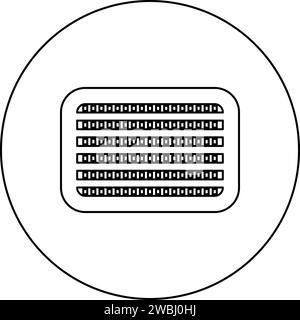Radiatore per auto servizio veicolo icona del concetto di dettaglio delle parti di ricambio in cerchio colore nero illustrazione vettoriale immagine contorno linea di contorno stile sottile Illustrazione Vettoriale